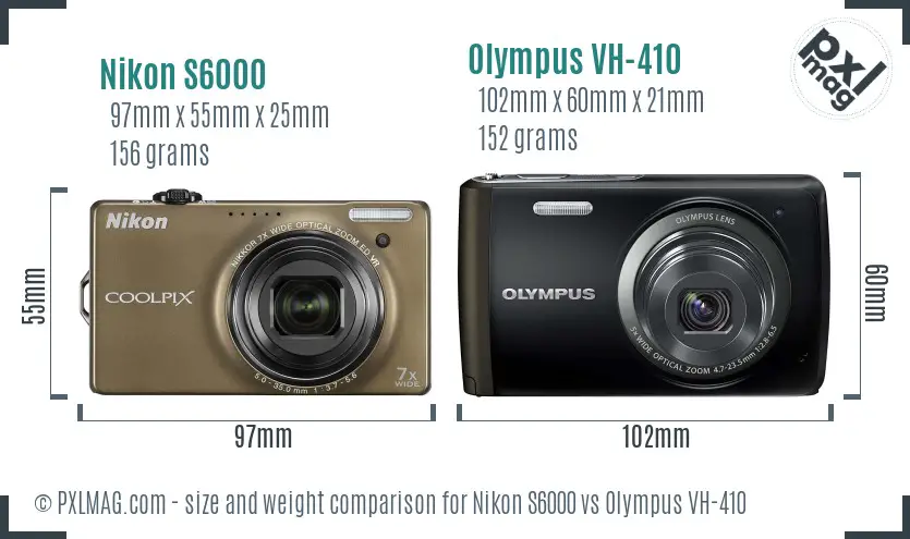 Nikon S6000 vs Olympus VH-410 size comparison