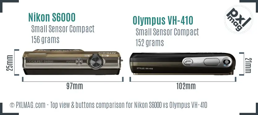 Nikon S6000 vs Olympus VH-410 top view buttons comparison