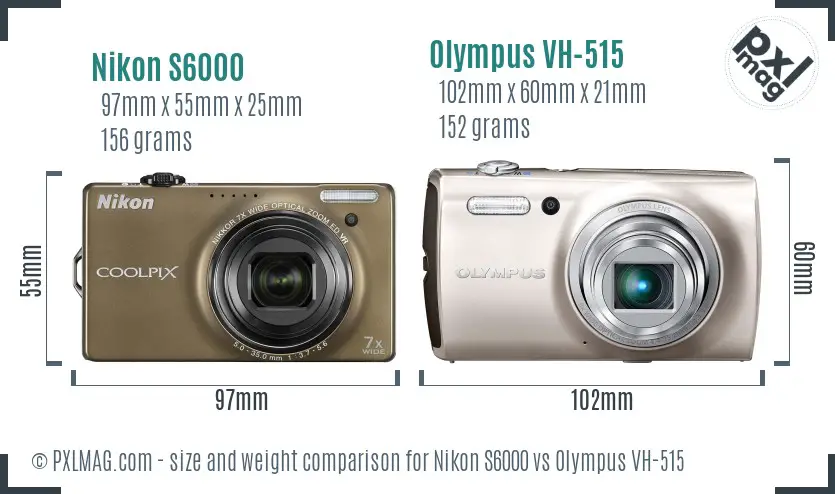 Nikon S6000 vs Olympus VH-515 size comparison