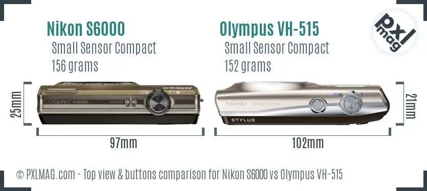 Nikon S6000 vs Olympus VH-515 top view buttons comparison