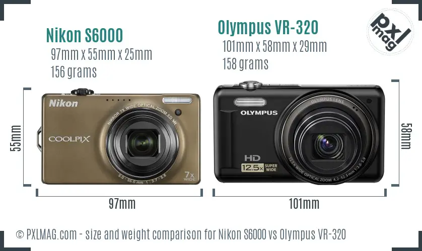 Nikon S6000 vs Olympus VR-320 size comparison Nikon S6000 vs Olympus VR-320 size comparison