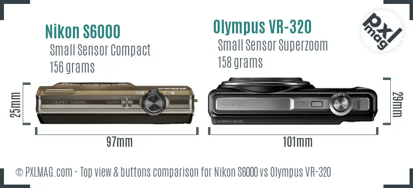 Nikon S6000 vs Olympus VR-320 top view buttons comparison Nikon S6000 vs Olympus VR-320 top view buttons comparison