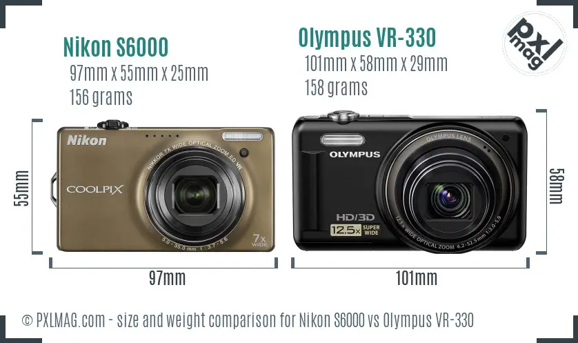 Nikon S6000 vs Olympus VR-330 size comparison Nikon S6000 vs Olympus VR-330 size comparison