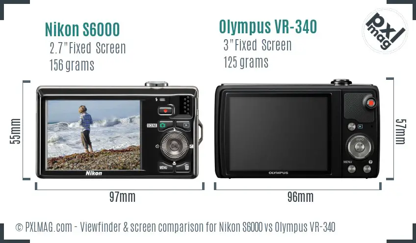Nikon S6000 vs Olympus VR-340 Screen and Viewfinder comparison