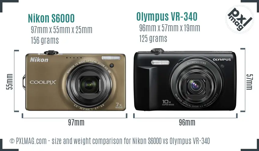 Nikon S6000 vs Olympus VR-340 size comparison