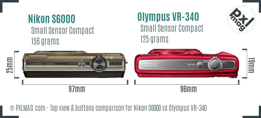 Nikon S6000 vs Olympus VR-340 top view buttons comparison