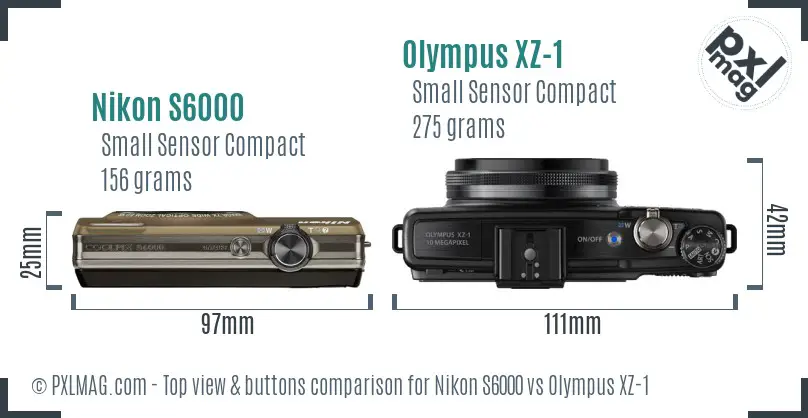 Nikon S6000 vs Olympus XZ-1 top view buttons comparison