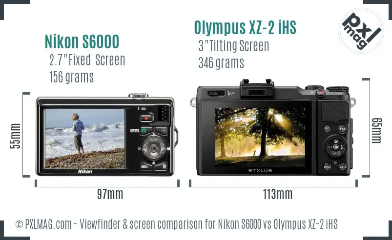 Nikon S6000 vs Olympus XZ-2 iHS Screen and Viewfinder comparison