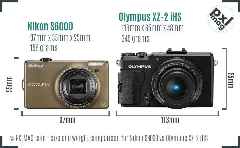 Nikon S6000 vs Olympus XZ-2 iHS size comparison