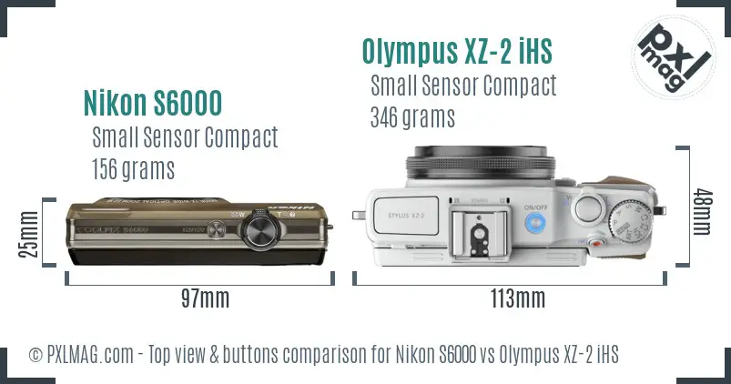 Nikon S6000 vs Olympus XZ-2 iHS top view buttons comparison