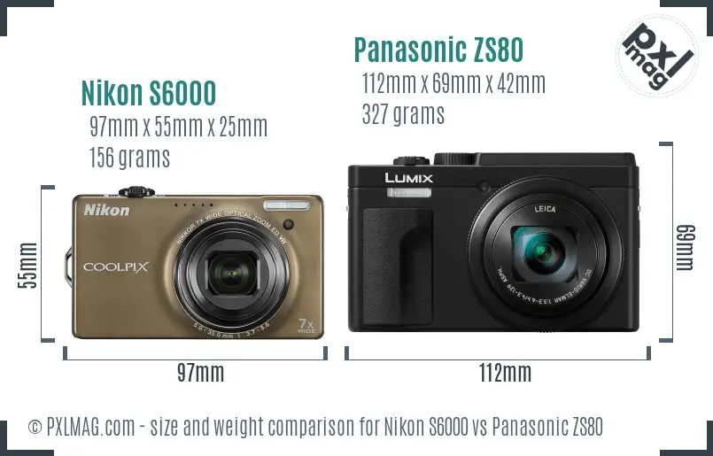 Nikon S6000 vs Panasonic ZS80 size comparison Nikon S6000 vs Panasonic ZS80 size comparison