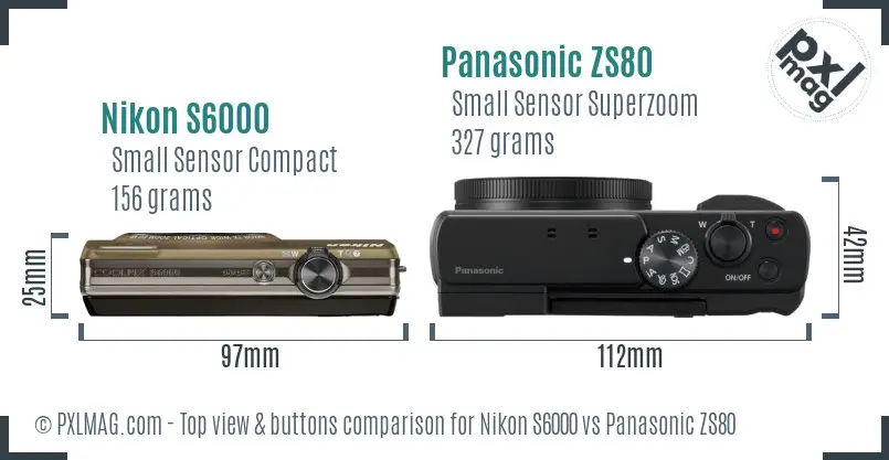Nikon S6000 vs Panasonic ZS80 top view buttons comparison Nikon S6000 vs Panasonic ZS80 top view buttons comparison
