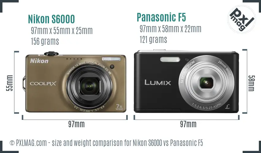 Nikon S6000 vs Panasonic F5 size comparison Nikon S6000 vs Panasonic F5 size comparison