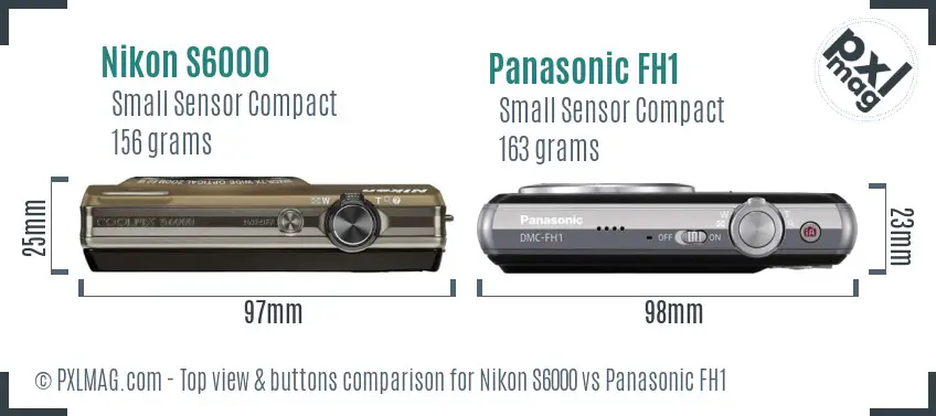 Nikon S6000 vs Panasonic FH1 top view buttons comparison Nikon S6000 vs Panasonic FH1 top view buttons comparison