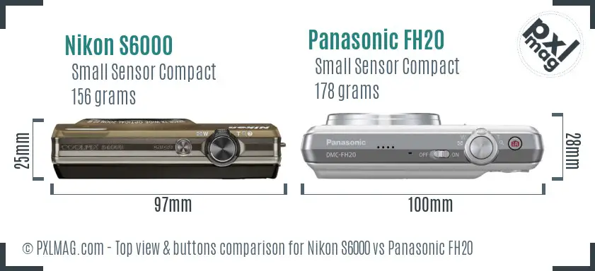Nikon S6000 vs Panasonic FH20 top view buttons comparison Nikon S6000 vs Panasonic FH20 top view buttons comparison