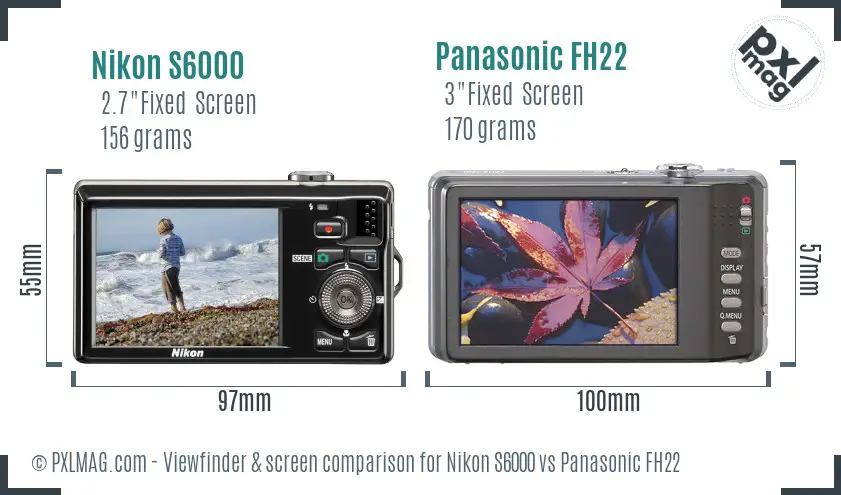 Nikon S6000 vs Panasonic FH22 Screen and Viewfinder comparison