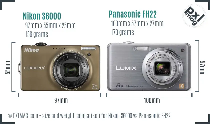Nikon S6000 vs Panasonic FH22 size comparison