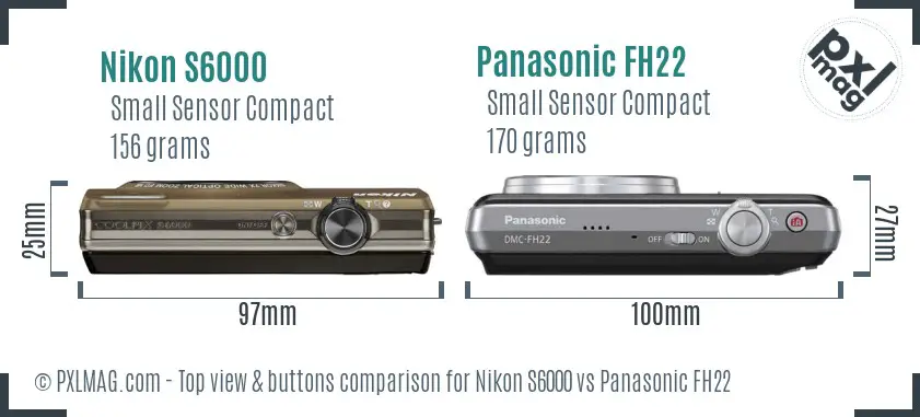 Nikon S6000 vs Panasonic FH22 top view buttons comparison