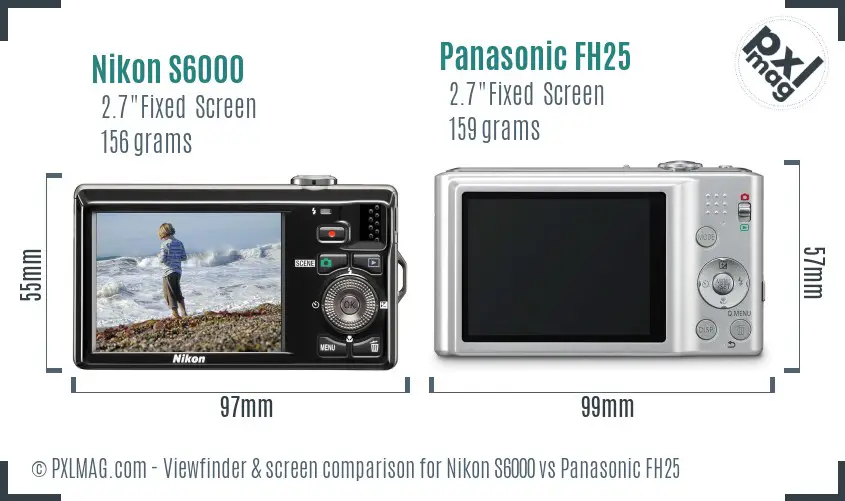 Nikon S6000 vs Panasonic FH25 Screen and Viewfinder comparison