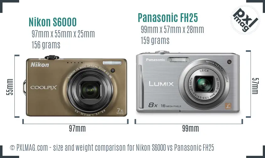 Nikon S6000 vs Panasonic FH25 size comparison