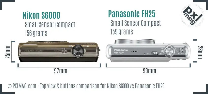 Nikon S6000 vs Panasonic FH25 top view buttons comparison