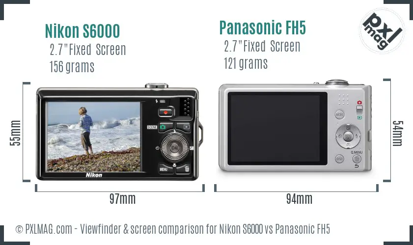 Nikon S6000 vs Panasonic FH5 Screen and Viewfinder comparison