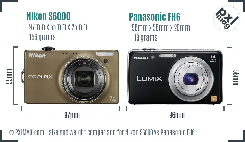 Nikon S6000 vs Panasonic FH6 size comparison