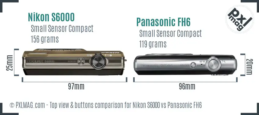 Nikon S6000 vs Panasonic FH6 top view buttons comparison