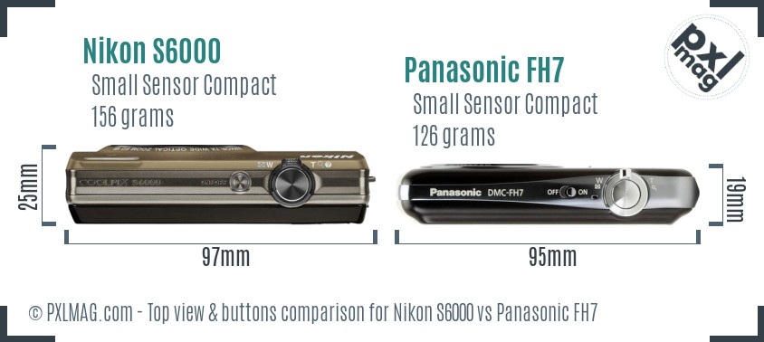 Nikon S6000 vs Panasonic FH7 top view buttons comparison