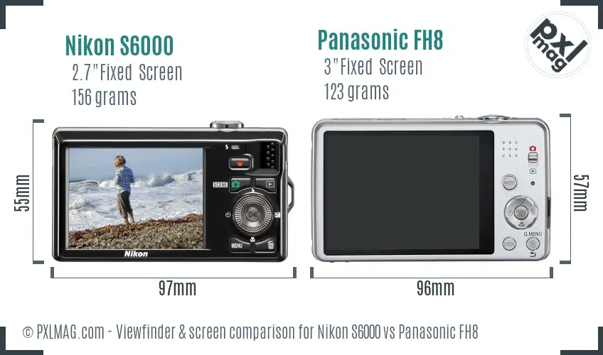 Nikon S6000 vs Panasonic FH8 Screen and Viewfinder comparison