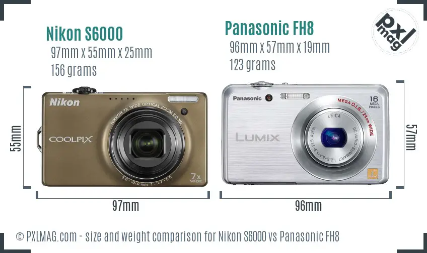 Nikon S6000 vs Panasonic FH8 size comparison
