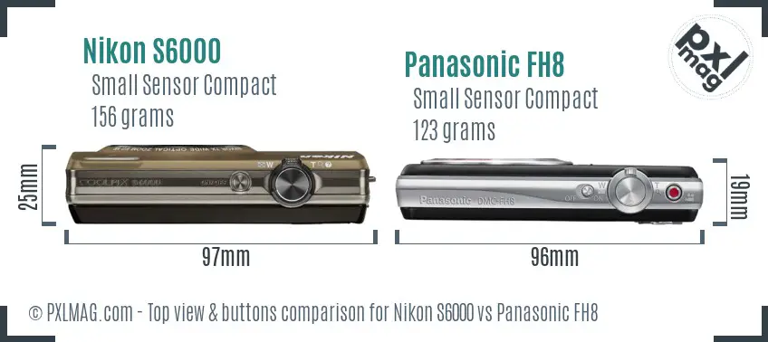 Nikon S6000 vs Panasonic FH8 top view buttons comparison