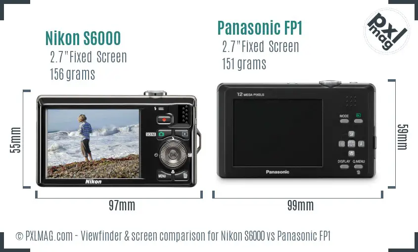 Nikon S6000 vs Panasonic FP1 Screen and Viewfinder comparison
