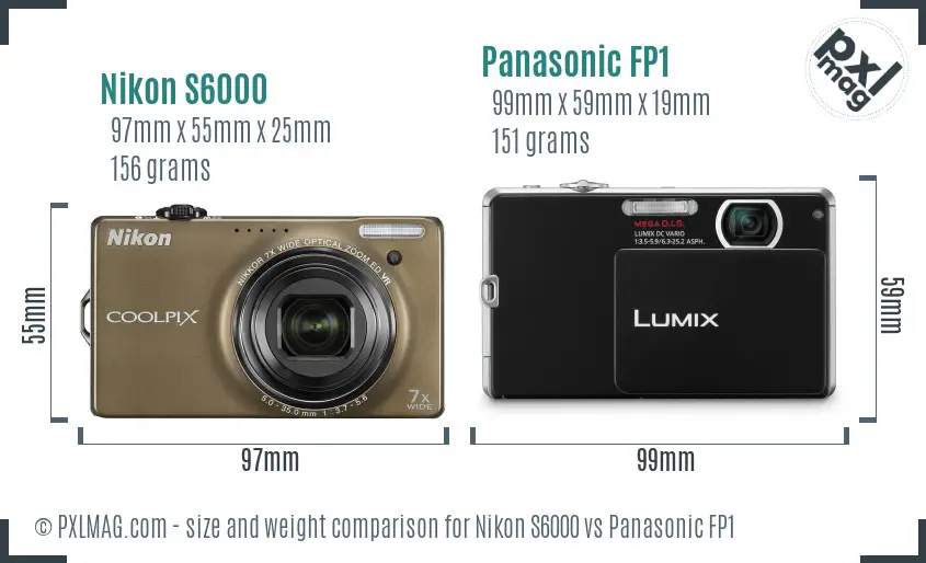 Nikon S6000 vs Panasonic FP1 size comparison