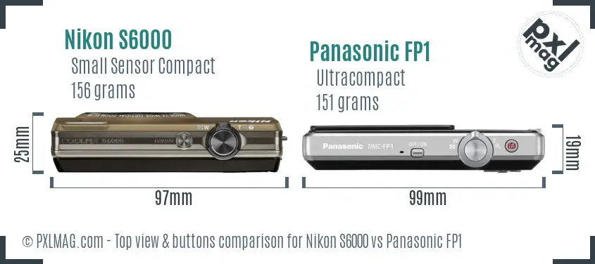 Nikon S6000 vs Panasonic FP1 top view buttons comparison