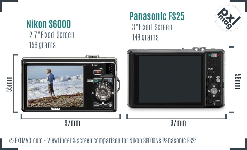 Nikon S6000 vs Panasonic FS25 Screen and Viewfinder comparison