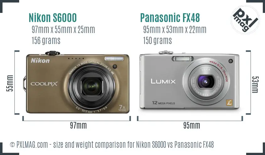 Nikon S6000 vs Panasonic FX48 size comparison Nikon S6000 vs Panasonic FX48 size comparison