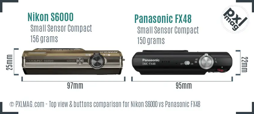 Nikon S6000 vs Panasonic FX48 top view buttons comparison Nikon S6000 vs Panasonic FX48 top view buttons comparison