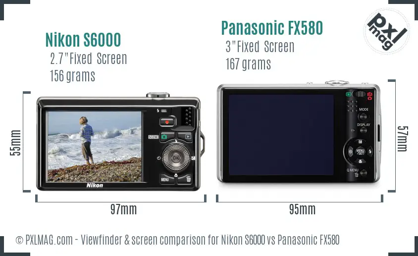 Nikon S6000 vs Panasonic FX580 Screen and Viewfinder comparison
