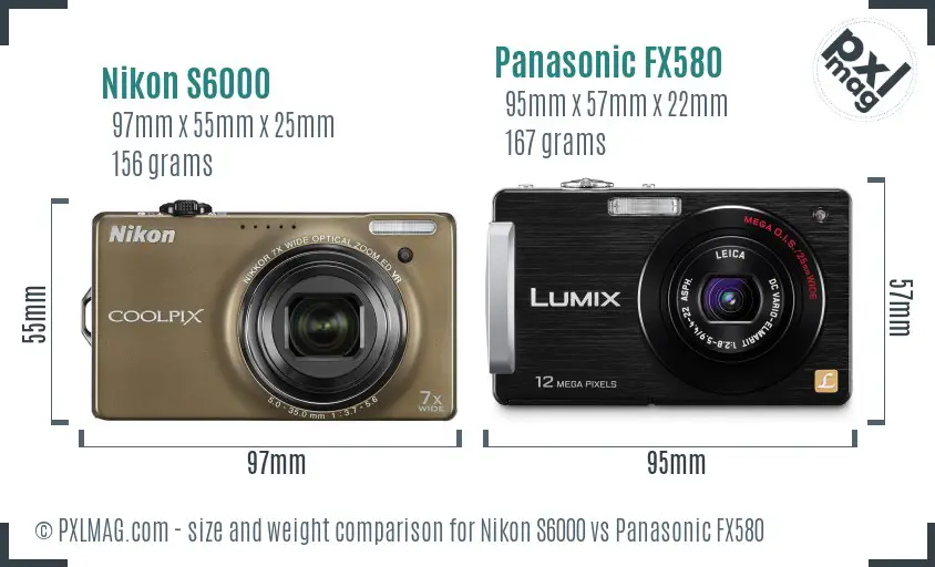 Nikon S6000 vs Panasonic FX580 size comparison