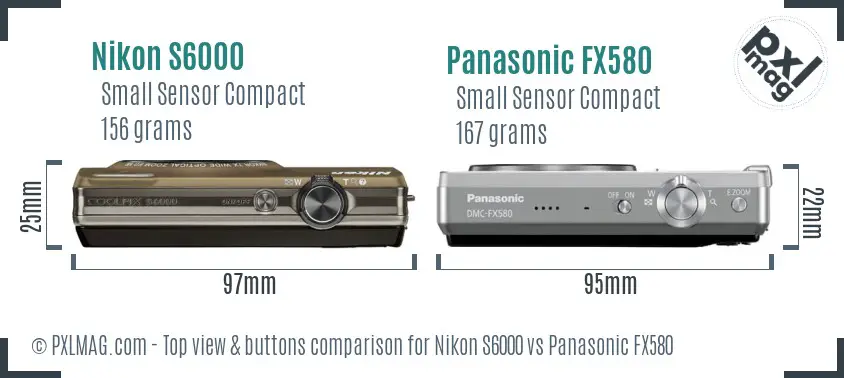 Nikon S6000 vs Panasonic FX580 top view buttons comparison