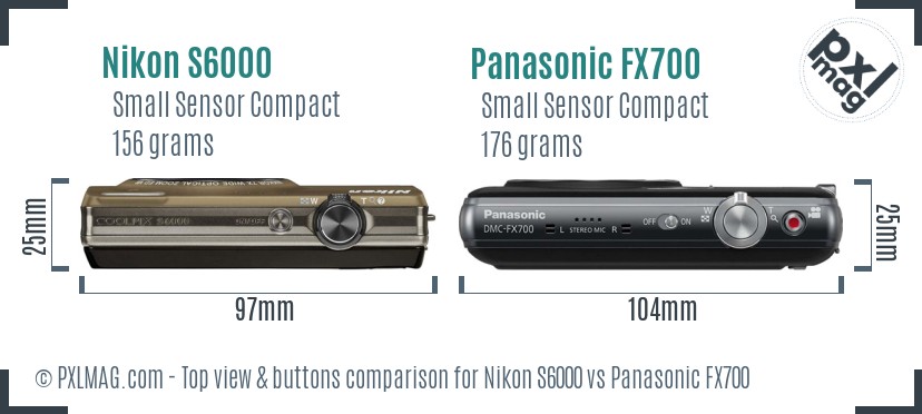 Nikon S6000 vs Panasonic FX700 top view buttons comparison