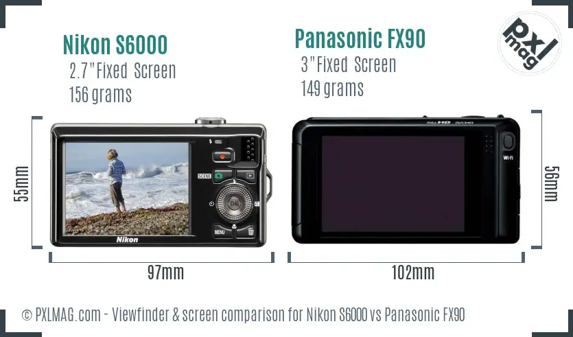 Nikon S6000 vs Panasonic FX90 Screen and Viewfinder comparison