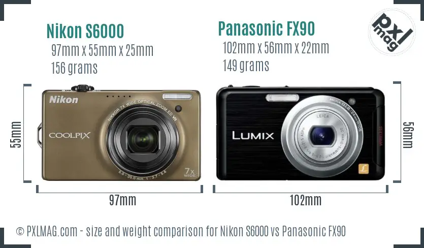 Nikon S6000 vs Panasonic FX90 size comparison