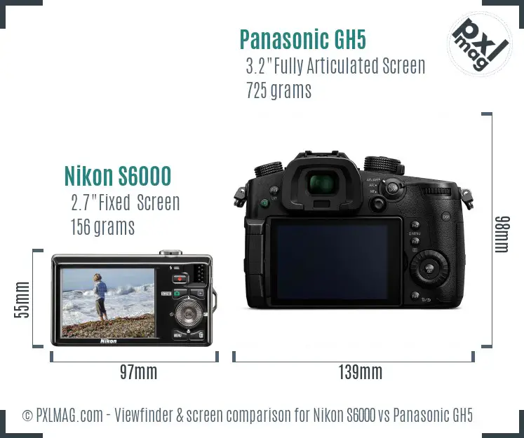 Nikon S6000 vs Panasonic GH5 Screen and Viewfinder comparison