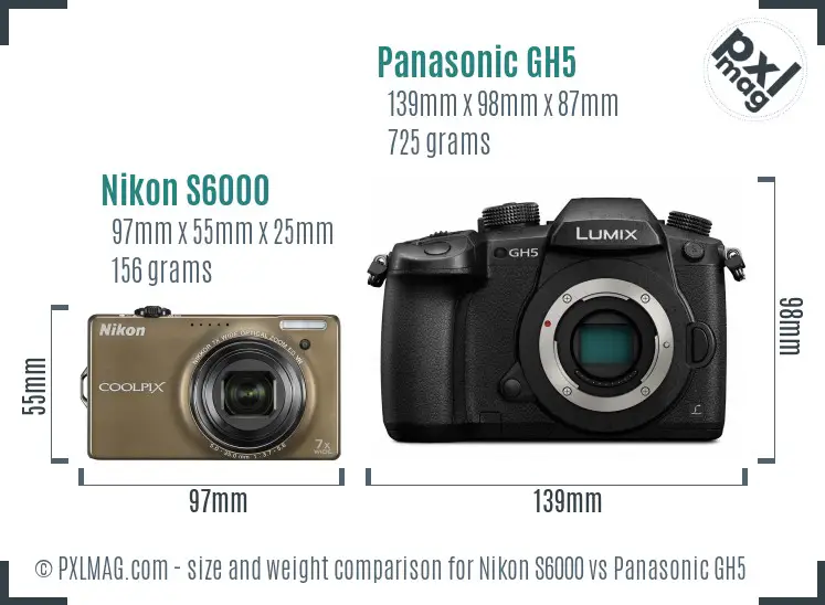 Nikon S6000 vs Panasonic GH5 size comparison