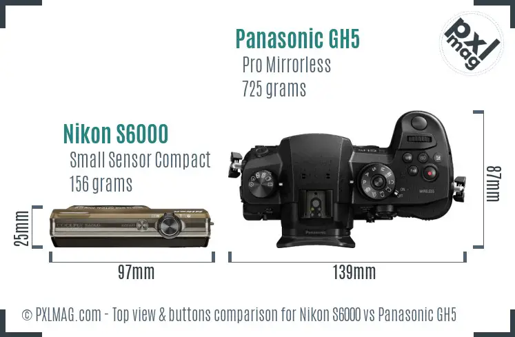 Nikon S6000 vs Panasonic GH5 top view buttons comparison