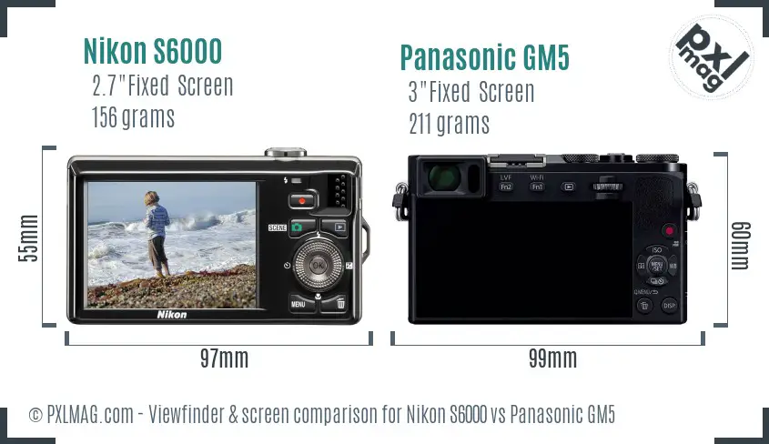 Nikon S6000 vs Panasonic GM5 Screen and Viewfinder comparison
