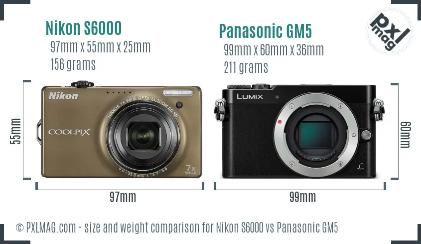 Nikon S6000 vs Panasonic GM5 size comparison