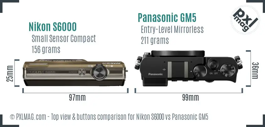 Nikon S6000 vs Panasonic GM5 top view buttons comparison